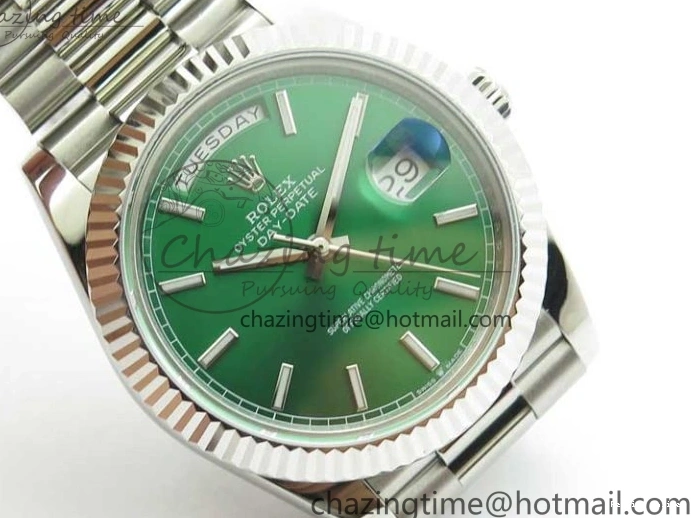 0114 Affordable Day-Date 40mm 228239 BP New Dial Version 904 SS Green Stick Markers Dial on SS President Bracelet A 2817